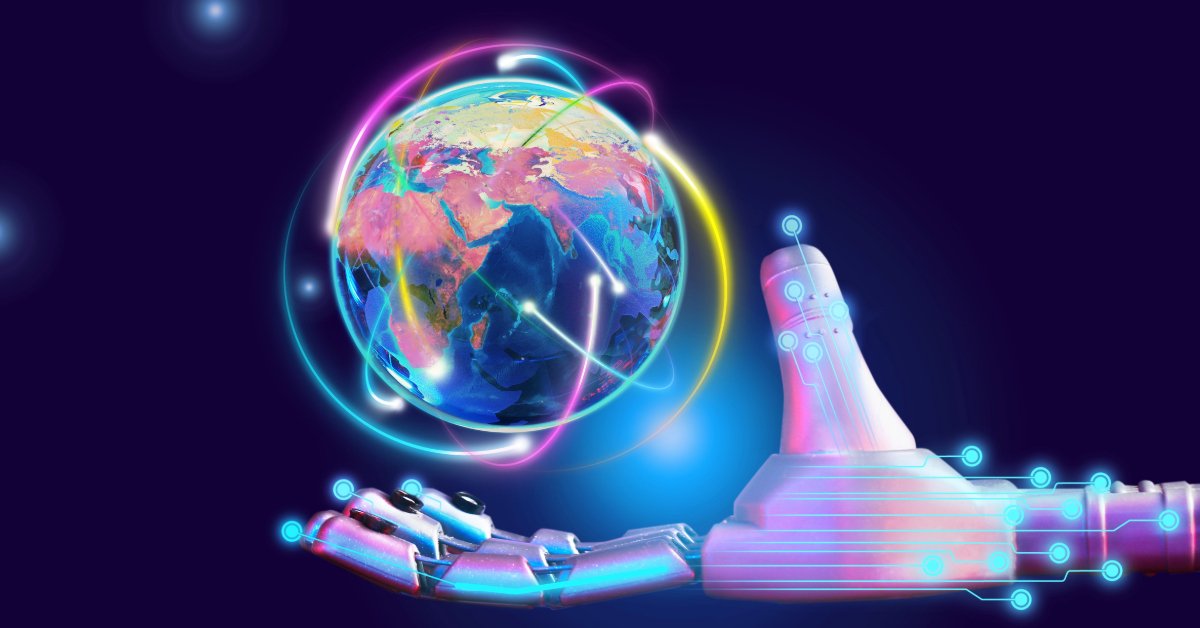 artificial intellance of a hand holding a globe