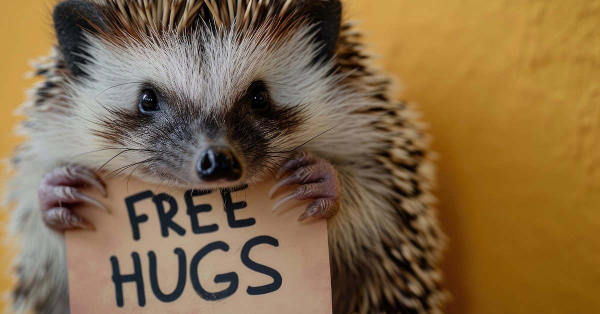 cute hedgehog holding a sign